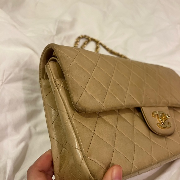 Chanel Classic Double Flap 10” Beige Lambskin Bag - Picture 11 of 16